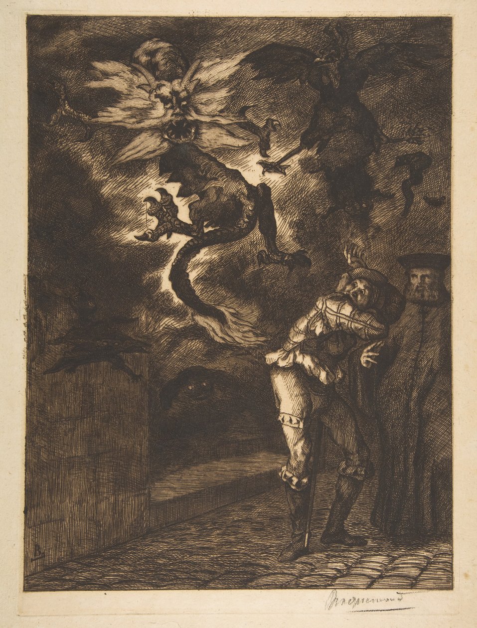 Ki a napfényemből, gazemberek! Panurge elhagyja a Raminagrobist, 1854-1855. alkotó: Felix Bracquemond