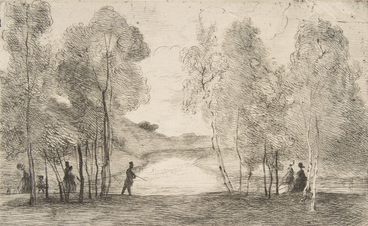 A Bois de Boulogne-tó, 1858 körül. alkotó: Felix Bracquemond