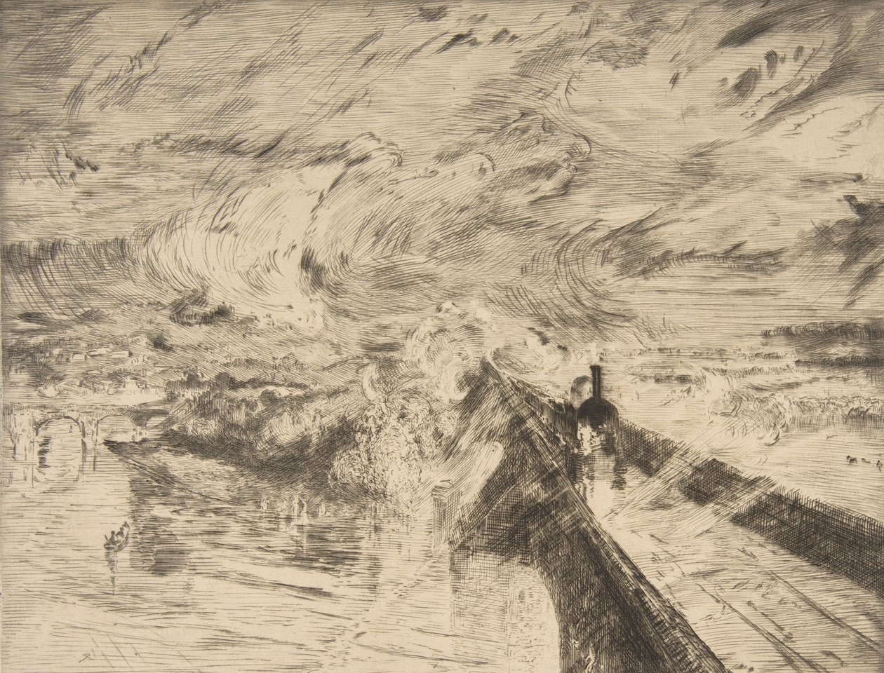 A mozdony, 1873. alkotó: Felix Bracquemond