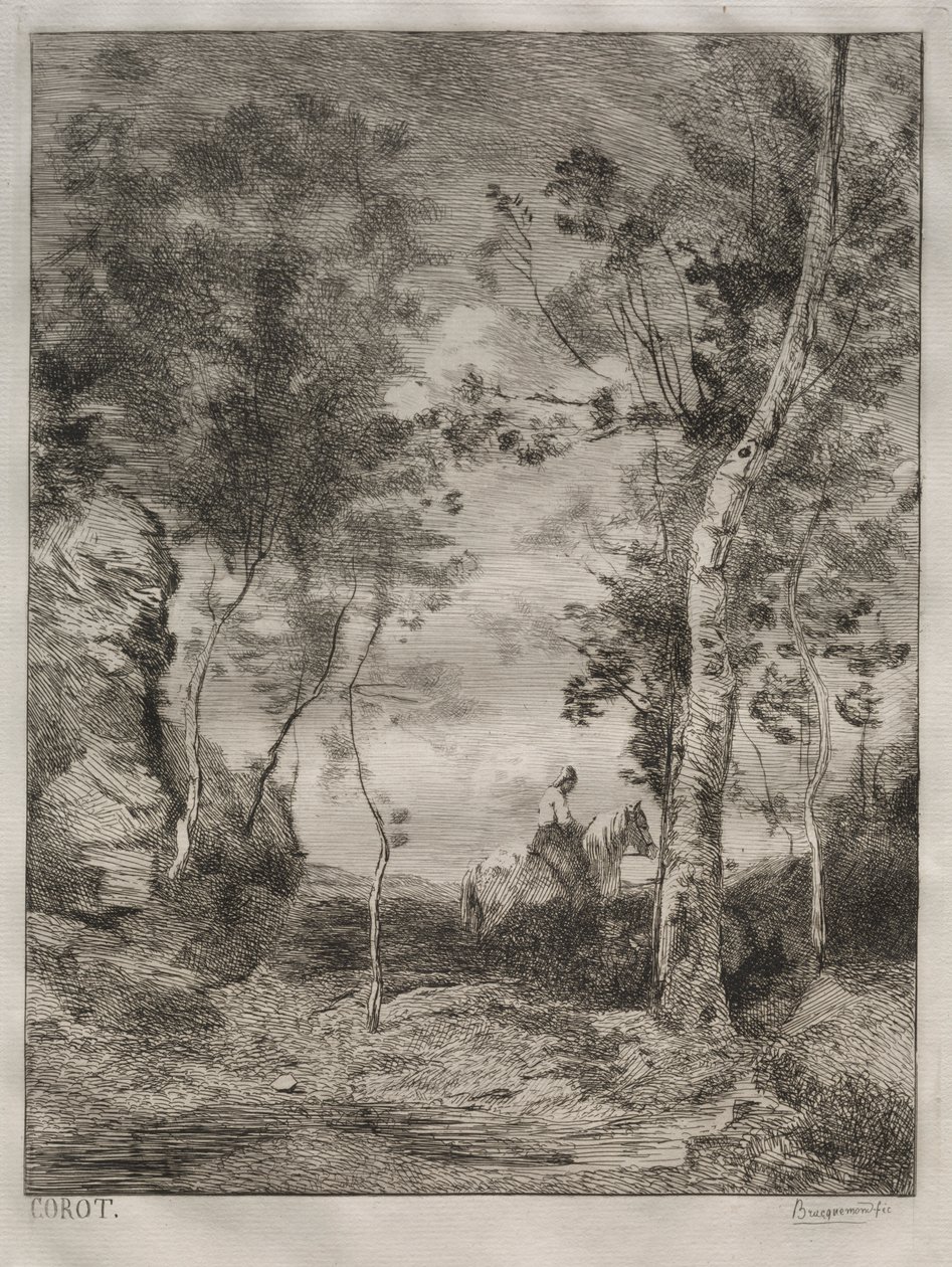 Tájkép, avagy The White Horse, Corot nyomán alkotó: Felix Bracquemond