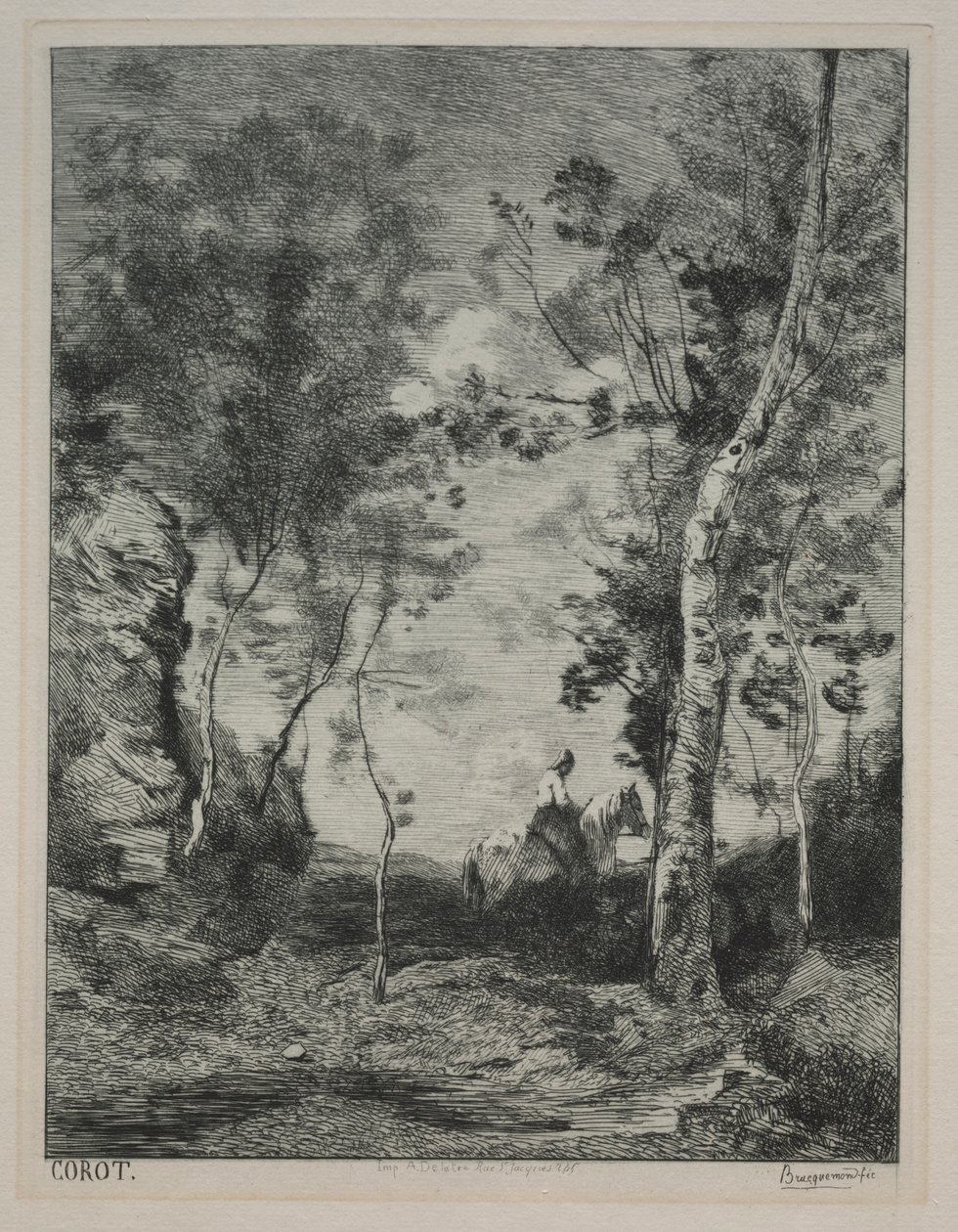 Táj, avagy A fehér ló, Corot nyomán, c. 1858. alkotó: Felix Bracquemond