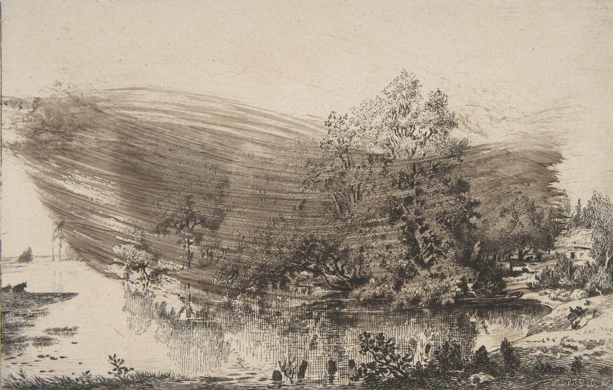 Parasztház az Oise partján, 1868. alkotó: Felix Bracquemond