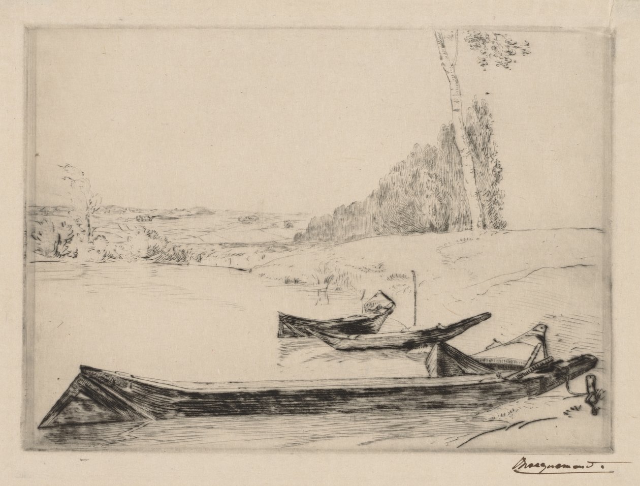 Kis kompok a Szajna partján, kb. 1858. alkotó: Felix Bracquemond