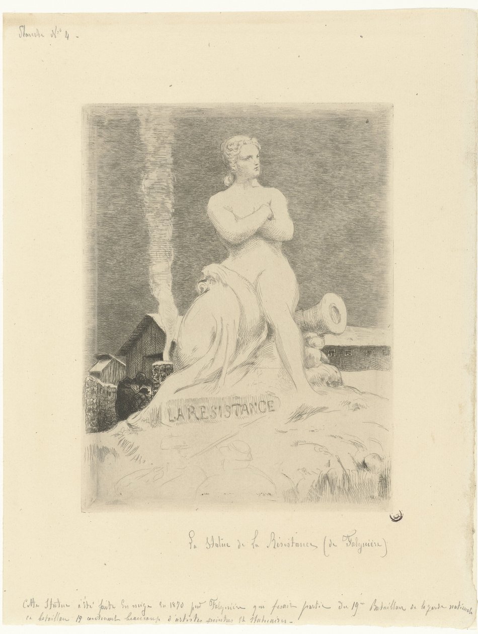 Alexandre Falguière és katonák La Resistance (ellenállása) szobra Párizs ostroma alatt La Resistance Siège de Paris en 1870 (sorozat címe) alkotó: Felix Bracquemond