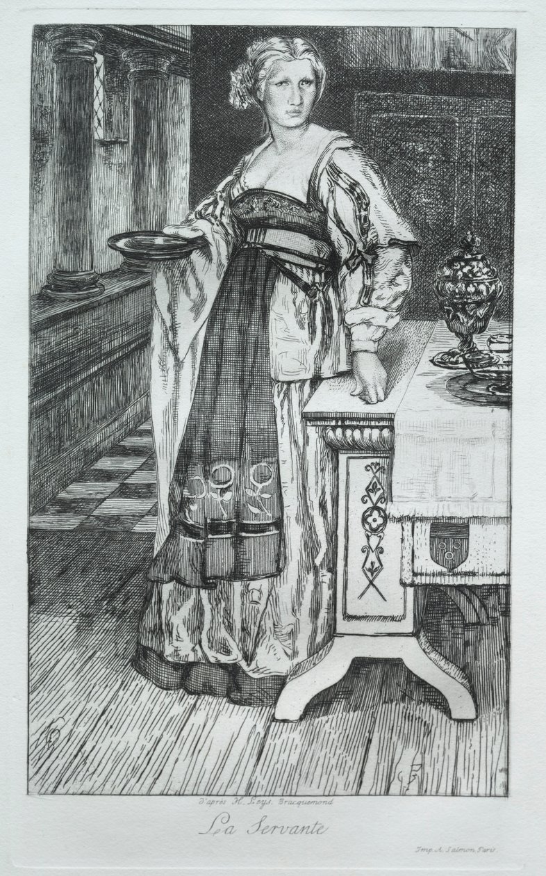 A szolgálólány, H. Leys nyomán, 1868. alkotó: Felix Bracquemond