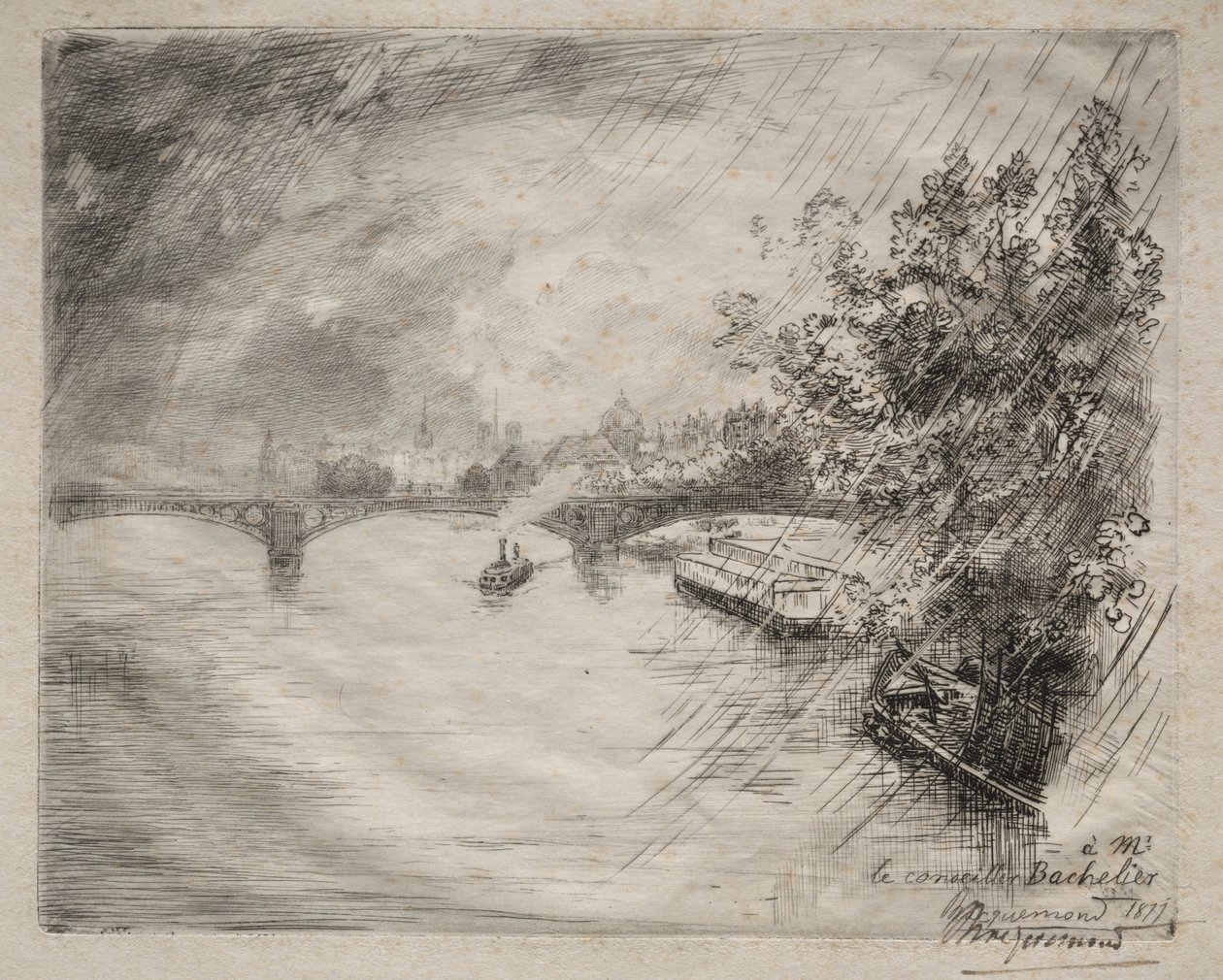 Kilátás a Saint-Pères-i hídra, 1877. alkotó: Felix Bracquemond