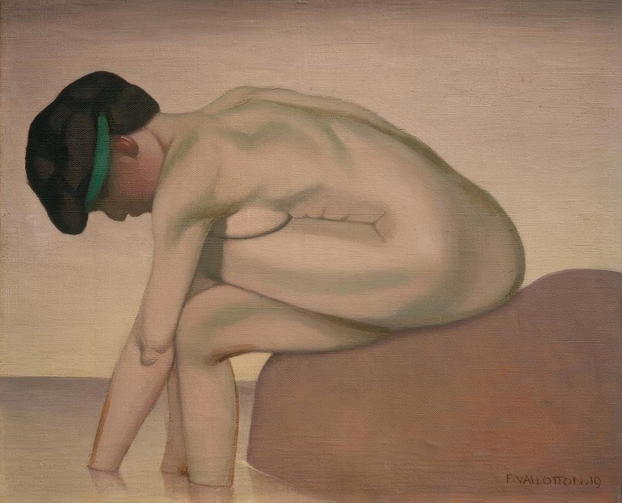 Fürdős profilban ül egy sziklán alkotó: Felix Edouard Vallotton