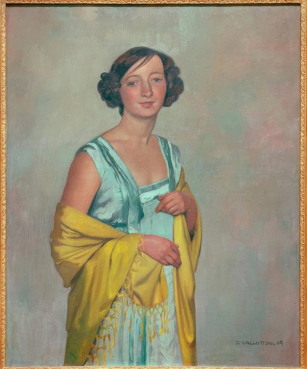 Egy sárga sállal rendelkező nő portréja alkotó: Felix Edouard Vallotton