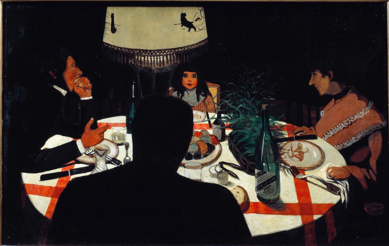 Vacsora, lámpa hatás. (1899. Olaj, fa) alkotó: Felix Edouard Vallotton