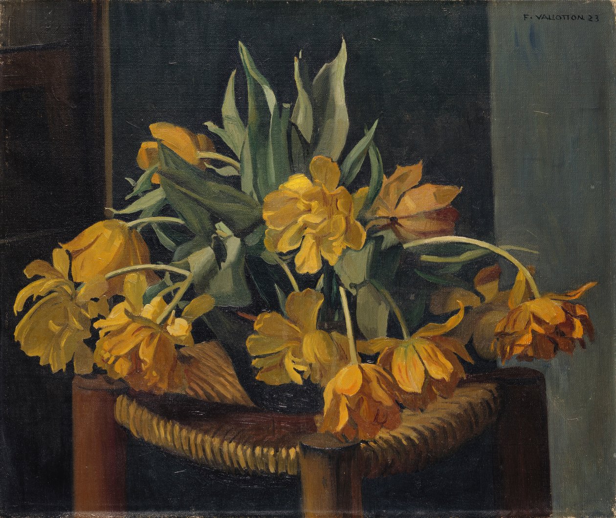 Dupla sárga tulipán fonott széken, 1923 alkotó: Felix Edouard Vallotton