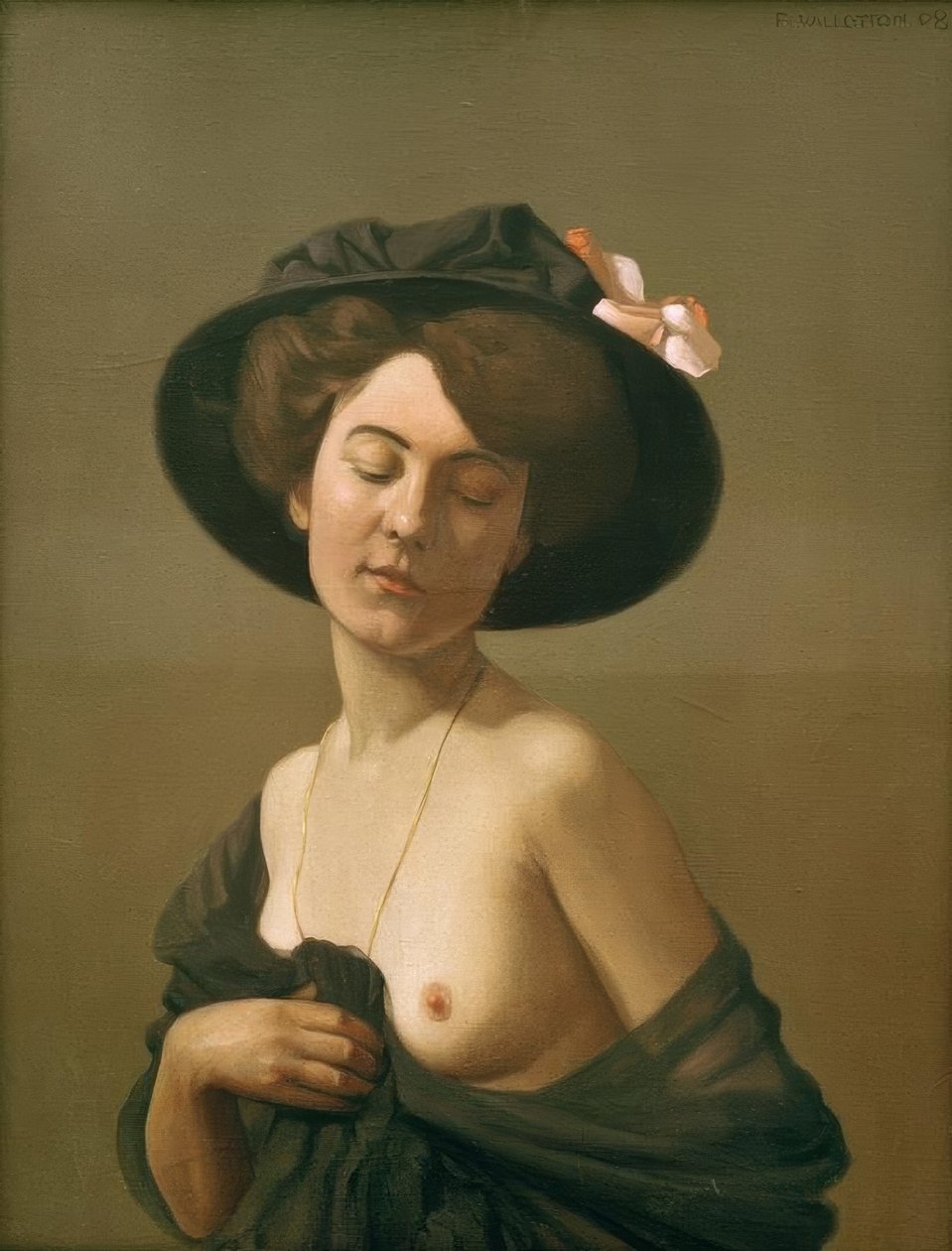 Nő fekete sállal, fekete kalapban alkotó: Felix Edouard Vallotton