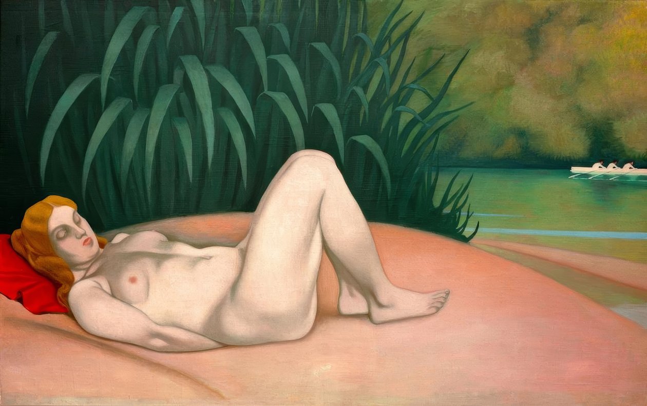 Meztelen nő alszik a víz mellett alkotó: Felix Edouard Vallotton
