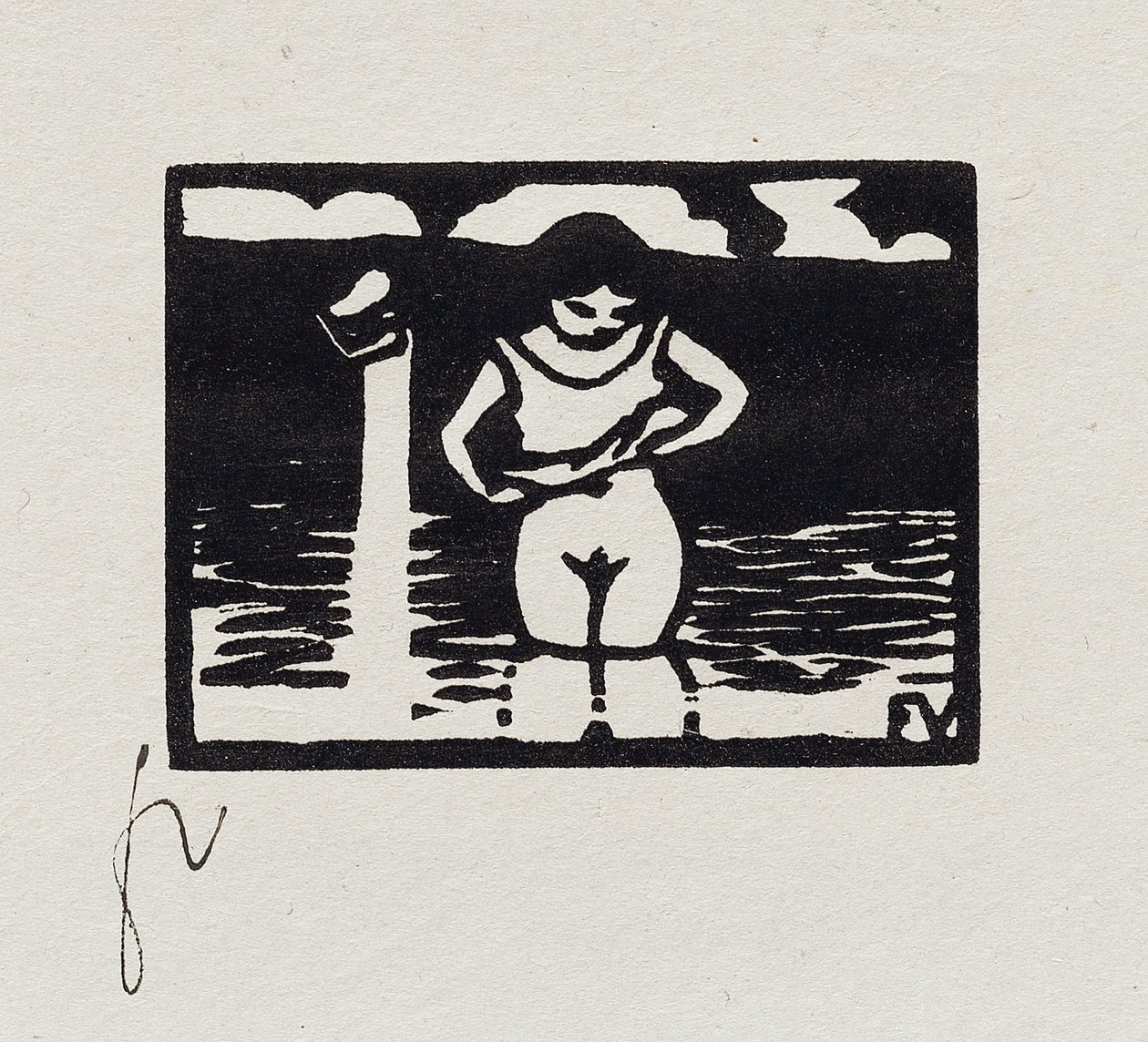 Lány lehúzva az ingét, VI a "Les Petites Baigneuses"-ből, 1893 alkotó: Felix Edouard Vallotton