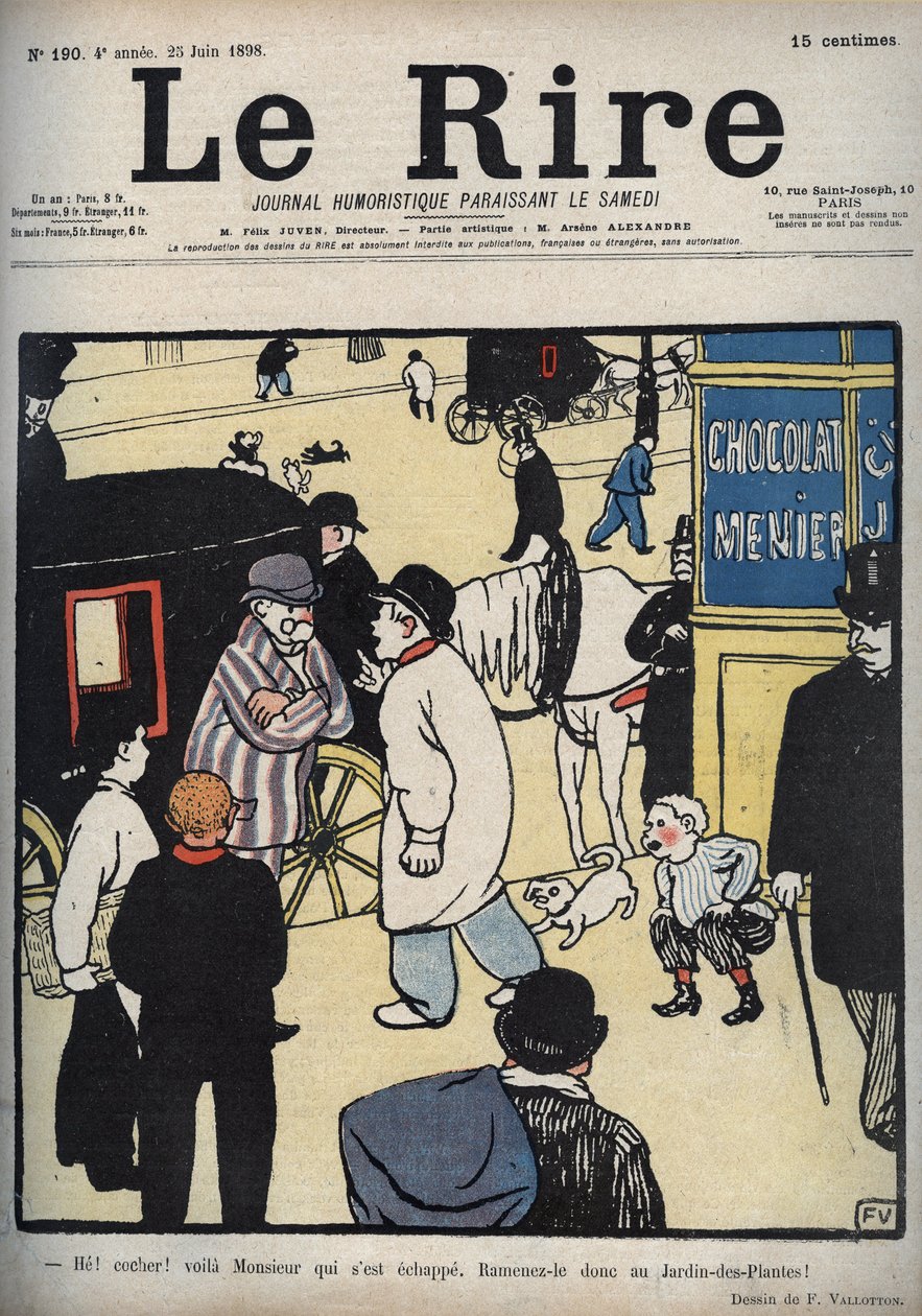 Hé! Távolsági busz! A „Le Rire” újság címlapja, 1898. június 23-i rajza Felix Vallotton alkotó: Felix Edouard Vallotton