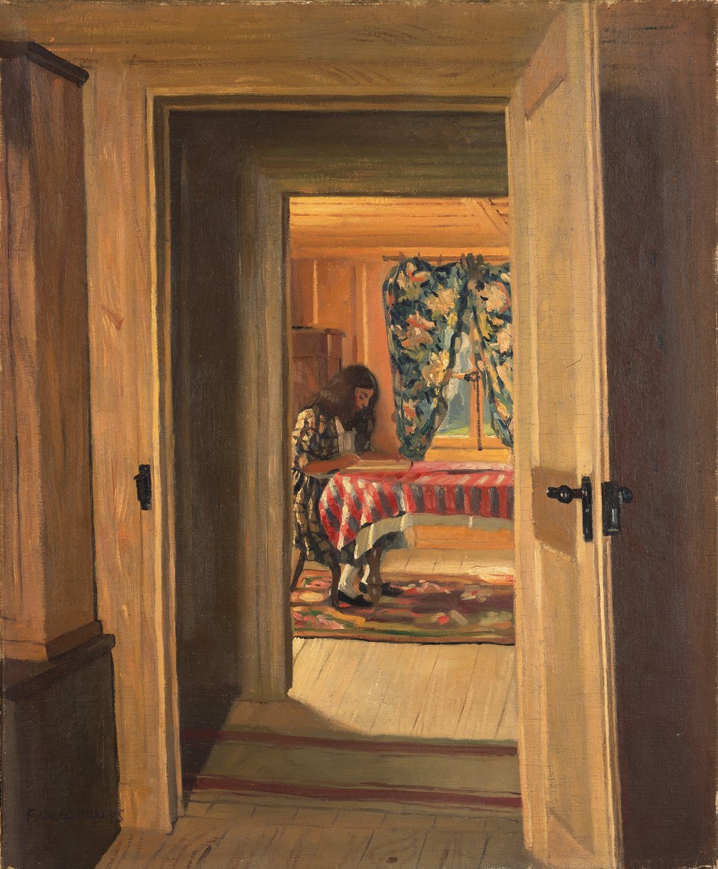 Belső egy fiatal lány írásával, 1905 alkotó: Felix Edouard Vallotton