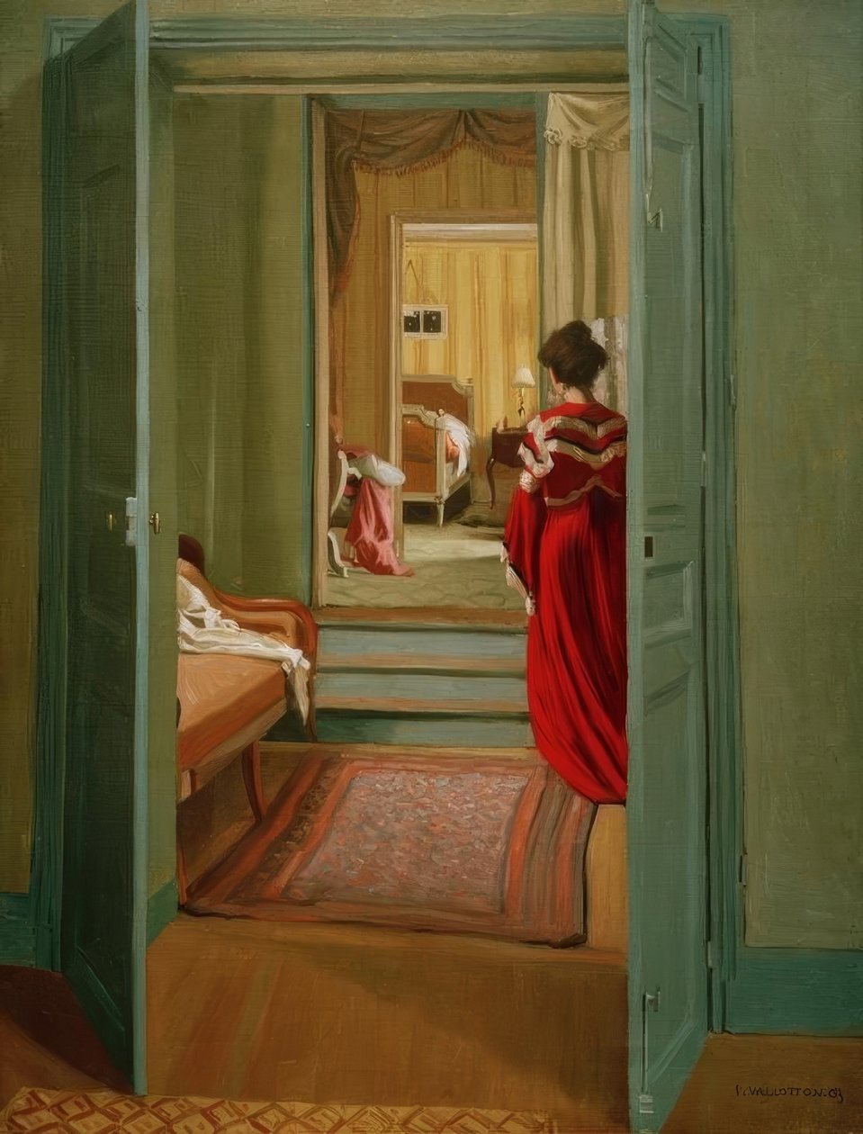 Belső drouge-ban lévő nővel hátulról alkotó: Felix Edouard Vallotton