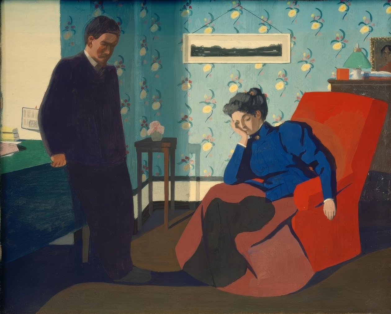 Piros fotelbelső és figurák alkotó: Felix Edouard Vallotton