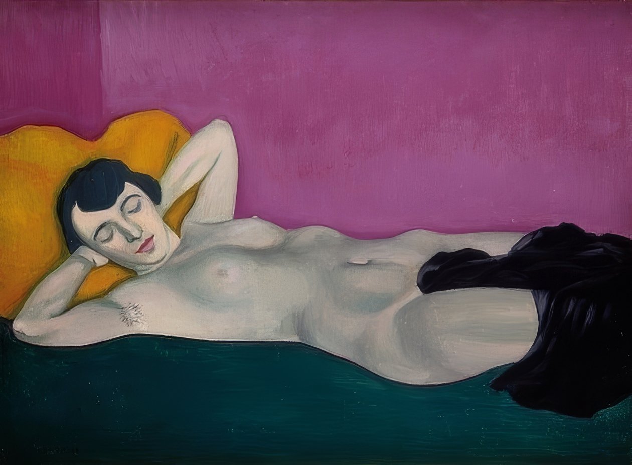 Nő feküdt egy lila háttér előtt. 1924 alkotó: Felix Edouard Vallotton
