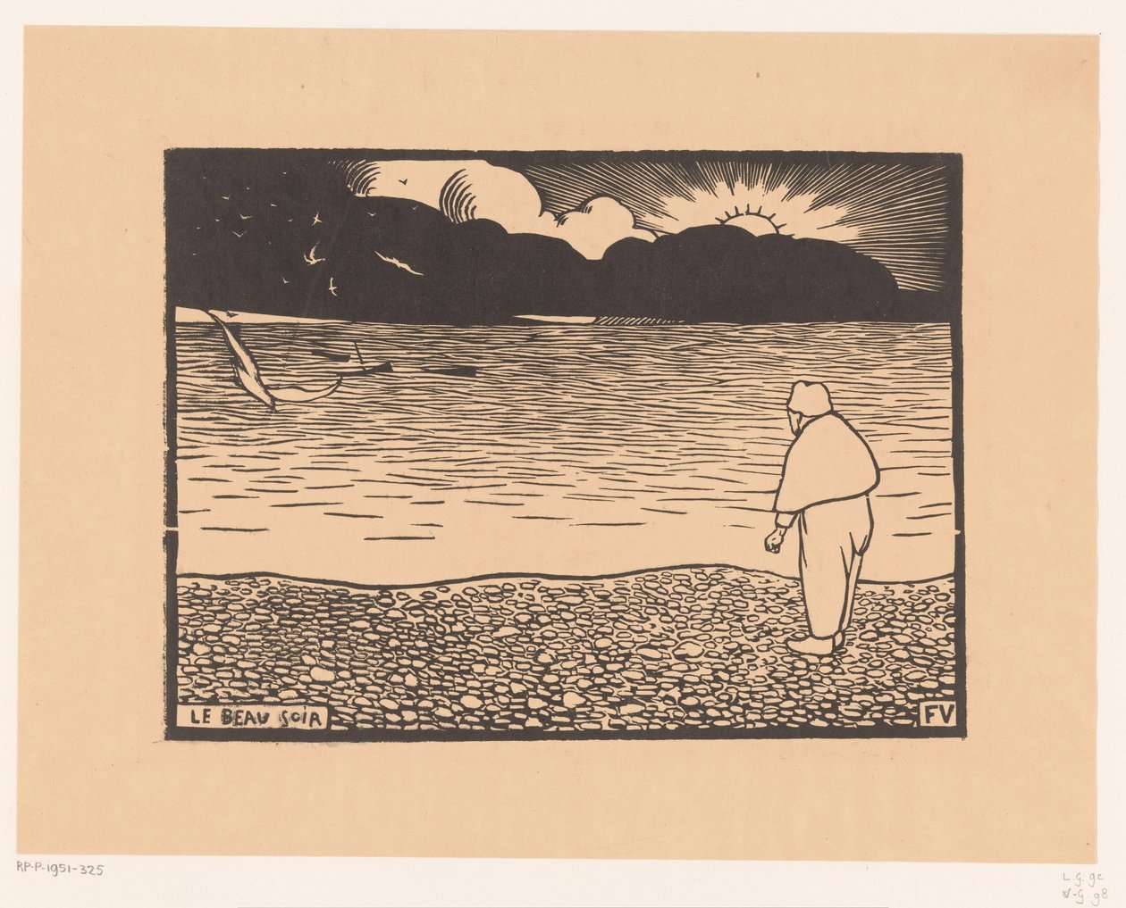 Férfi naplementekor a tenger mellett Le beau-soir (cím a tárgyon) alkotó: Felix Edouard Vallotton