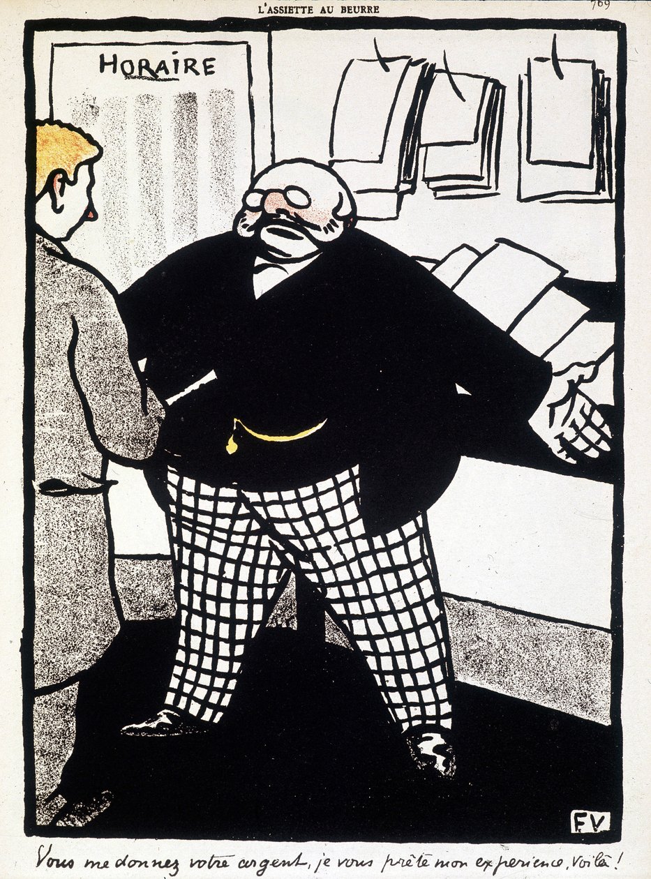 Pénz és bankügy – Félix Vallotton – a „” L’Plate au beurre” című filmben, n.d., XX. század alkotó: Felix Edouard Vallotton