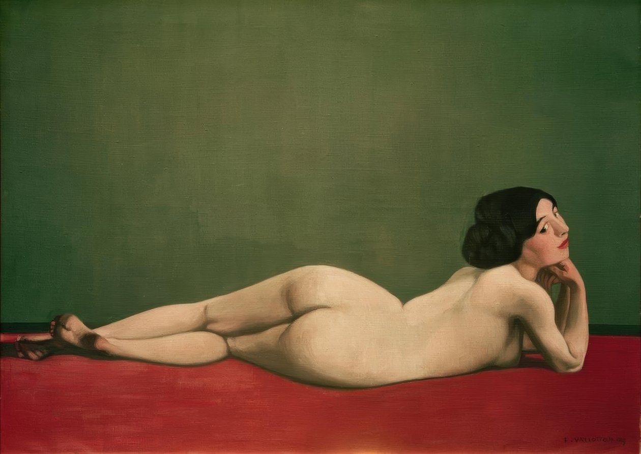 Meztelen feküdt a vörös szőnyegen alkotó: Felix Edouard Vallotton