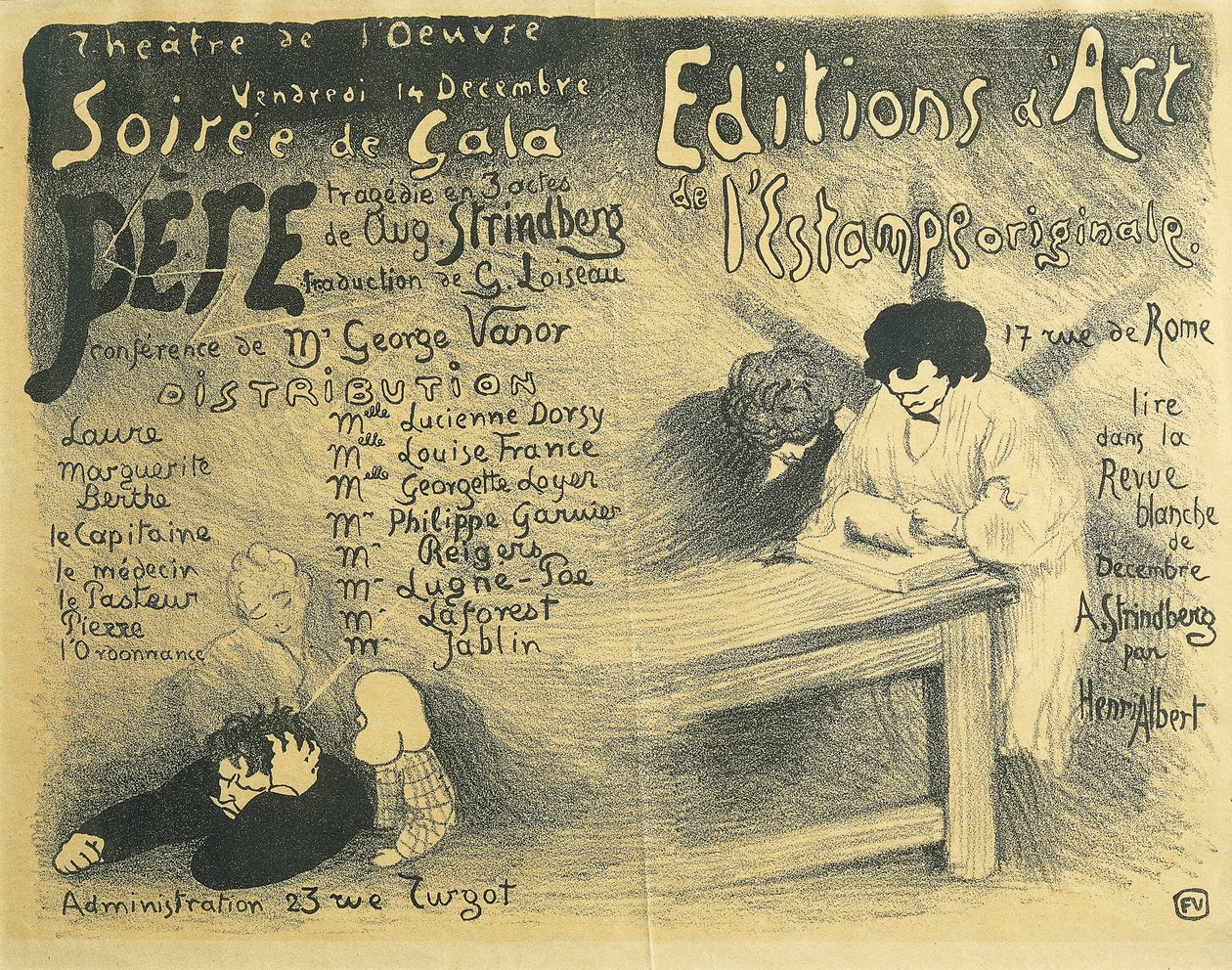 A párizsi opera műsora, beleértve August Strindberg műveit is alkotó: Felix Edouard Vallotton