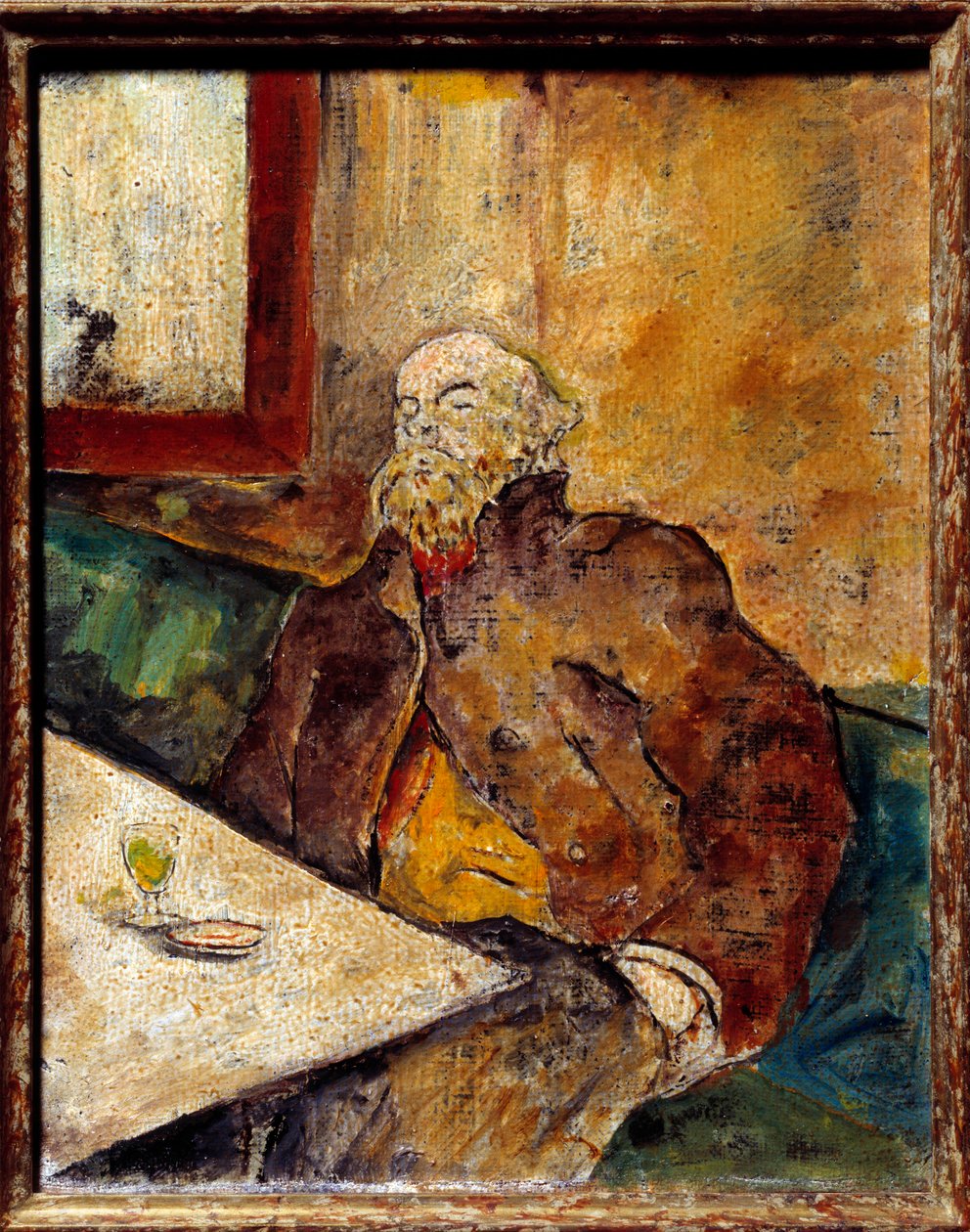 Paul Verlaine (1844-1896) francia költő portréja a bárban ül egy pohár abszint előtt. Felix Vallotton (1865-1925) festménye alkotó: Felix Edouard Vallotton
