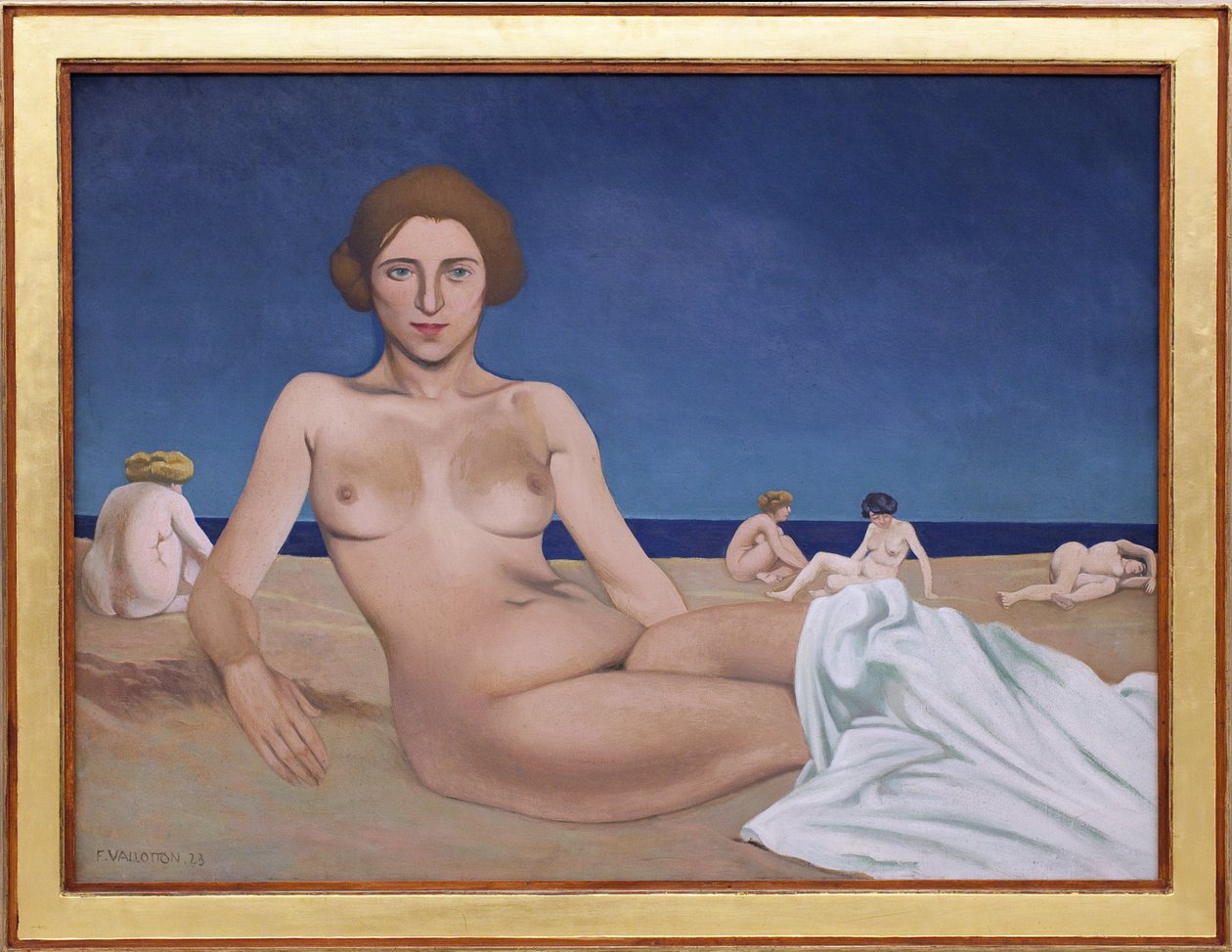 Napozás a tengerparton. Felix Edouard Vallotton (1865-1925) festménye alkotó: Felix Edouard Vallotton