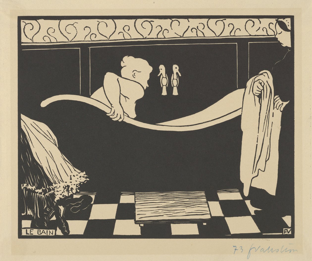 A fürdő (Le Bain), 1894 (fametszet krémszínű szőtt papírra) alkotó: Felix Edouard Vallotton