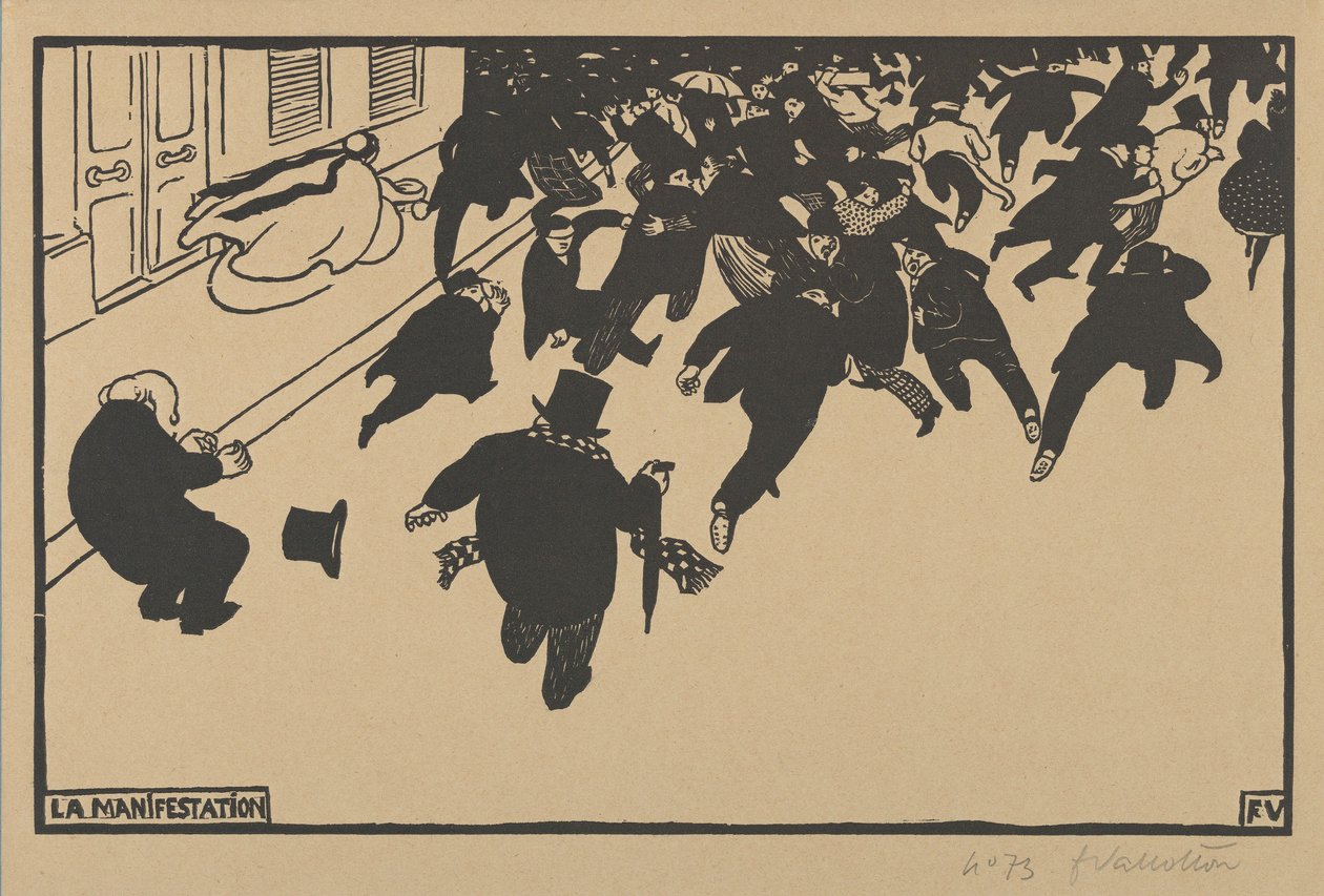 A demonstráció (La Manifestation), 1893 (fametszet krémszínű szőtt papírra) alkotó: Felix Edouard Vallotton