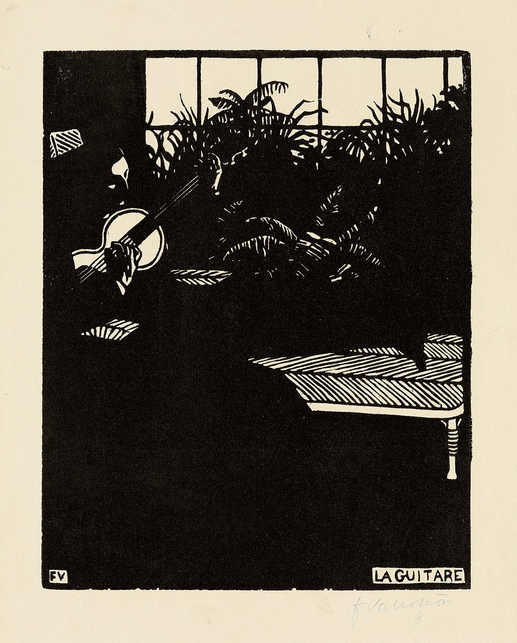 A gitár, a "Hangszerek" sorozatból, V, 1897 alkotó: Felix Edouard Vallotton