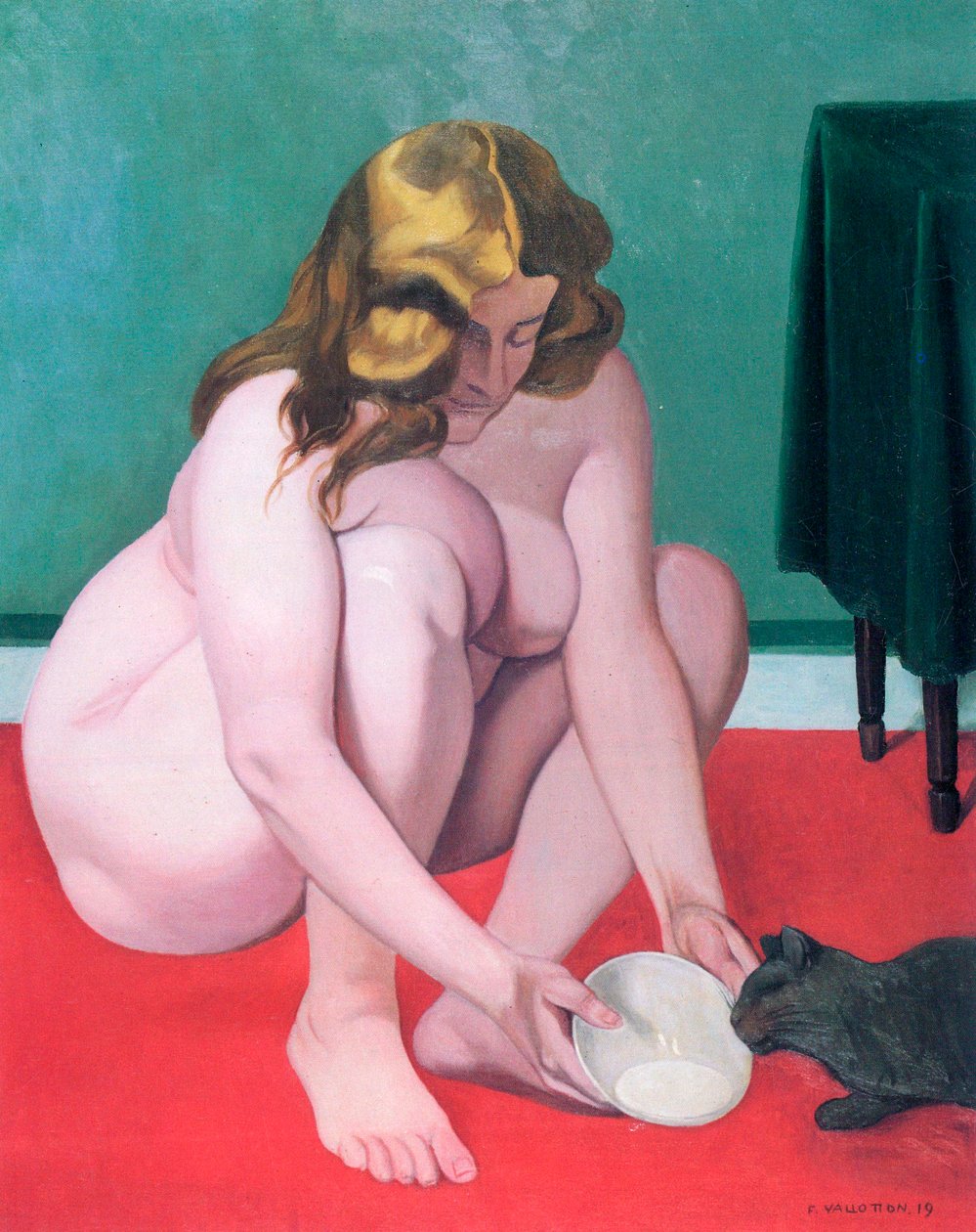 Nő macskával, 1919. alkotó: Felix Edouard Vallotton