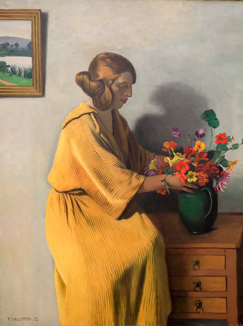 Nő egy csokor virággal alkotó: Felix Edouard Vallotton
