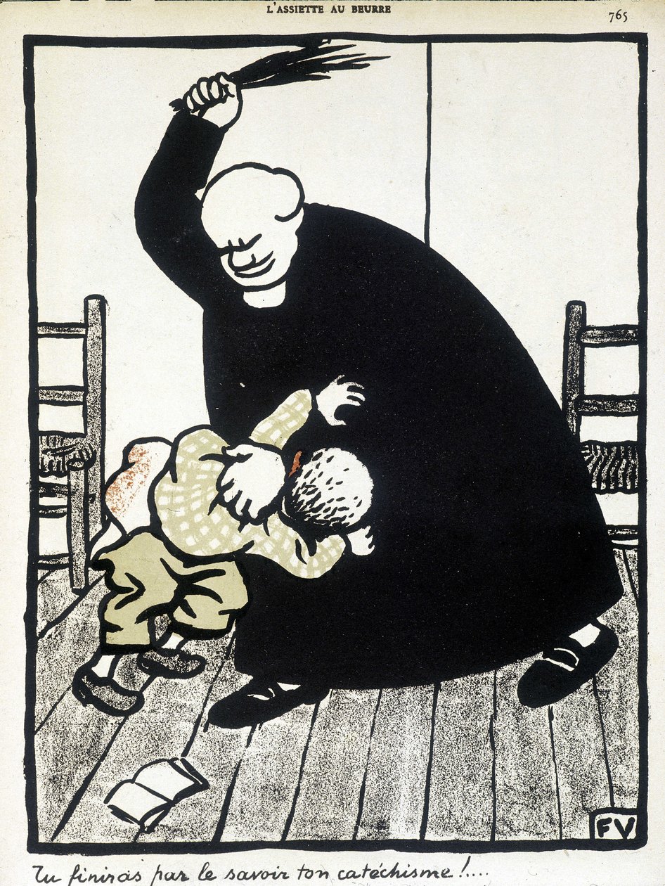 Majd megtudod a katekizmusát. - Félix Vallotton „A keresztény iskola”, „L’Assiette au Butter”, 1902. március. alkotó: Felix Edouard Vallotton