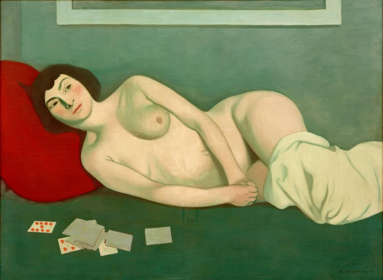 meztelen nő feküdt hitelkártyákkal alkotó: Felix Edouard Vallotton