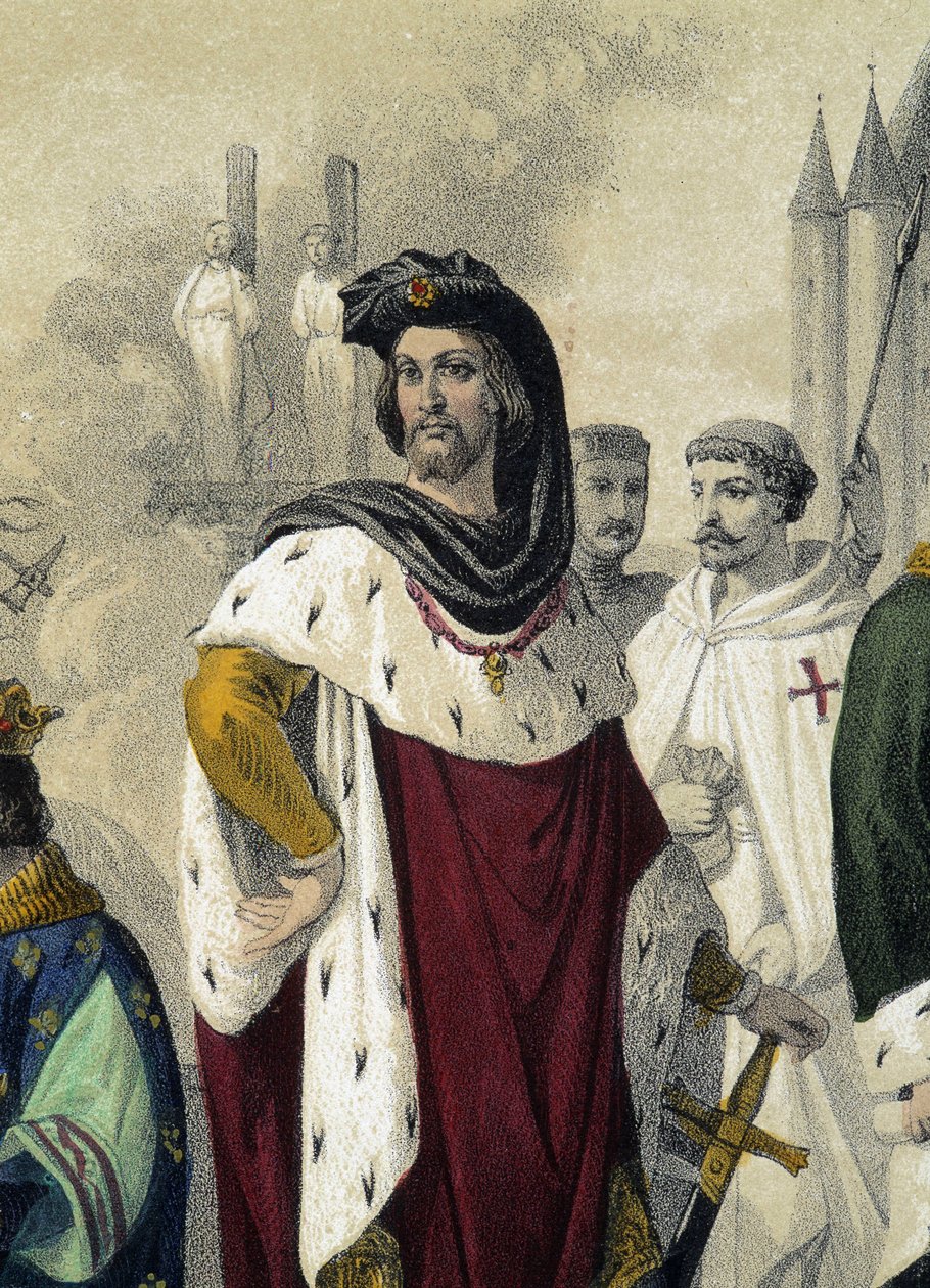 Capétiens 1270 - 1322: Philippe IV le bel és Jacques de Molay (Molai) - a „La Monarchie francaise en estampe” című filmben, Monsieur Fossey rajza alkotó: Felix Fossey