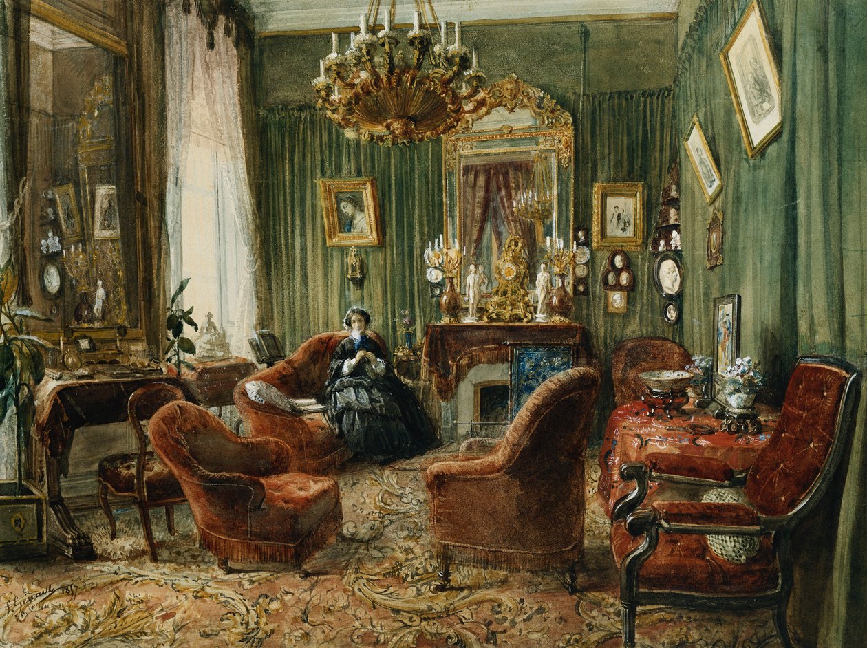 Kilátás a Salon de la Comtesse de Salverte-ra alkotó: Felix Francois Barthelemy Genaille