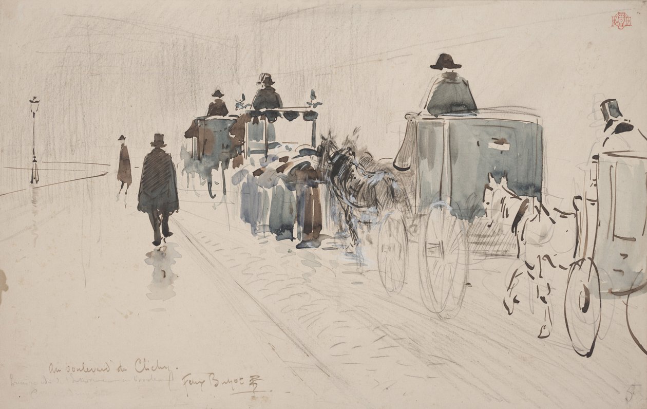 Au Boulevard de Clichy (ceruza és akvarell papíron) alkotó: Felix Hilaire Buhot