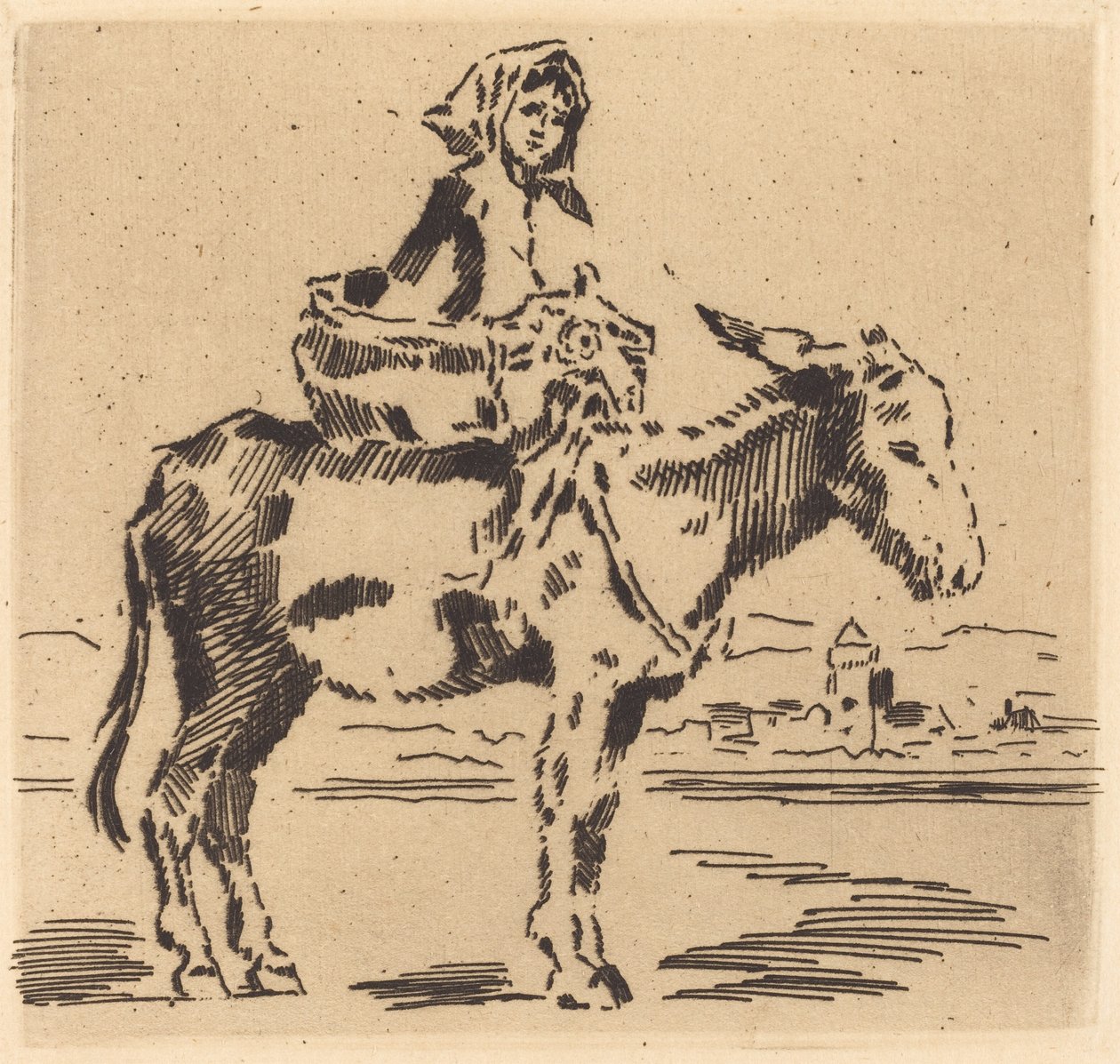 Cacoletière à la Tour Woman Riding a Ass közelében torony. alkotó: Felix Hilaire Buhot