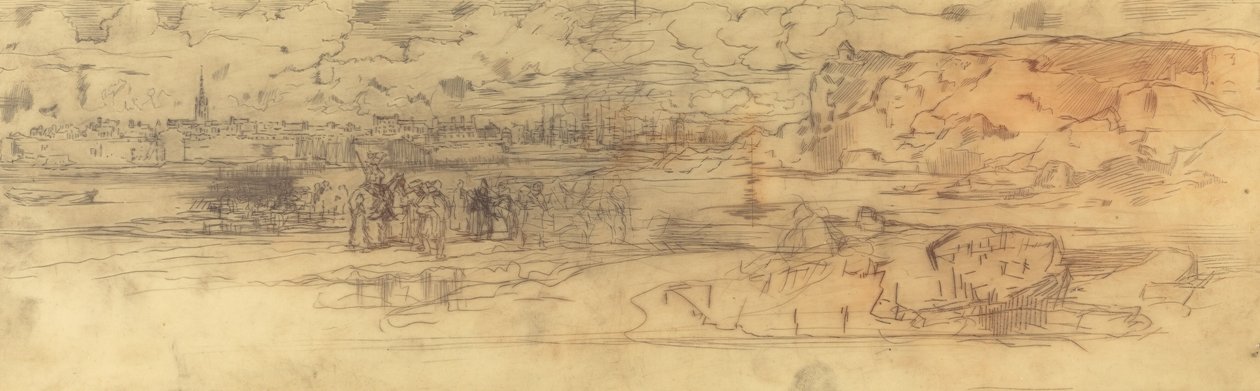 Torkolat megerősített tengeri kikötővel balra és sziklákkal jobbra, c. 1882. alkotó: Felix Hilaire Buhot