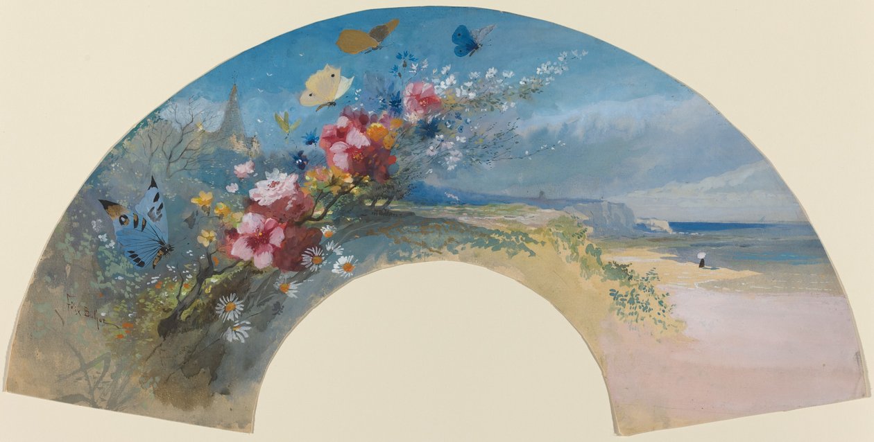Szurkoló vadvirágokkal és pillangókkal a normann-part ellen, c. 1875. alkotó: Felix Hilaire Buhot