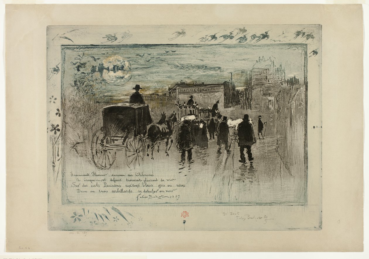 Temetési menet a Boulevard Clichy-n alkotó: Felix Hilaire Buhot