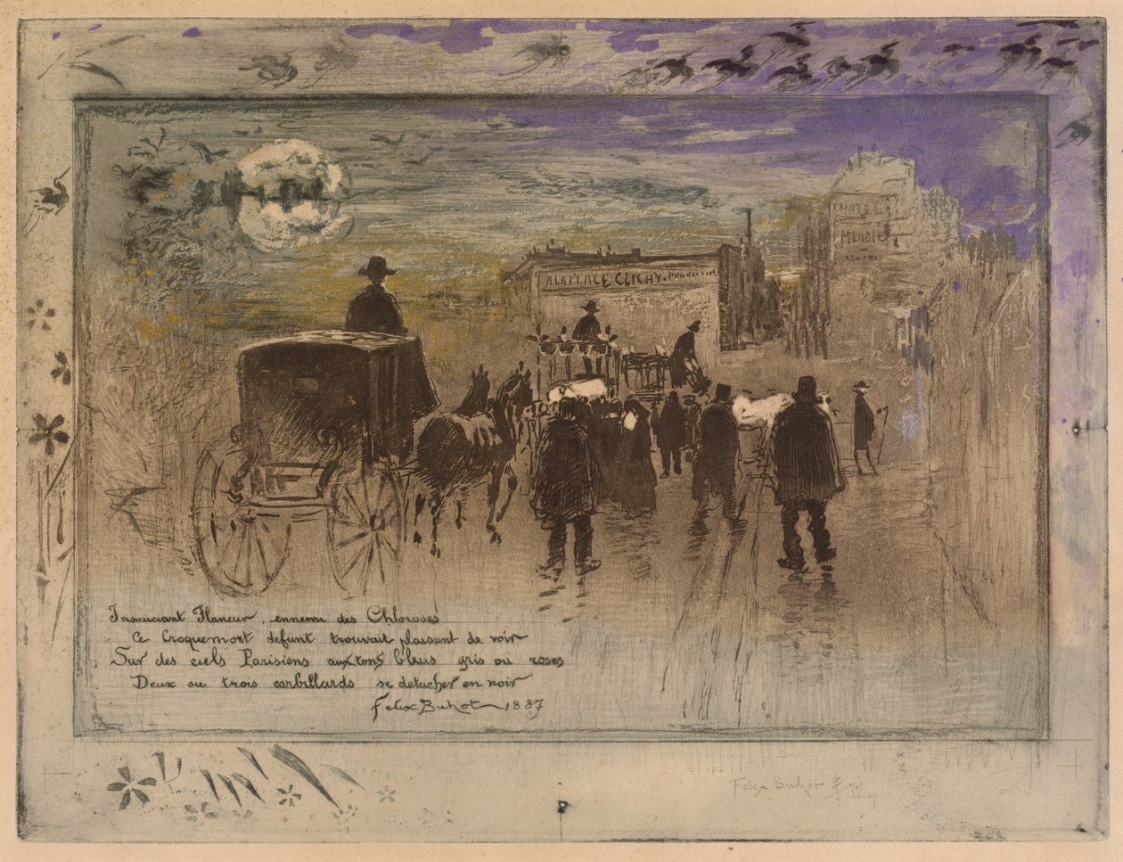 Temetési menet a Boulevard de Clichy-n, 1887. alkotó: Felix Hilaire Buhot
