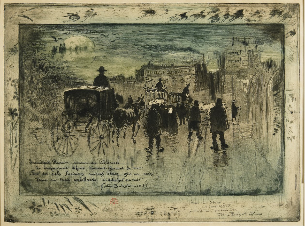Temetési menet a Boulevard de Clichy-n, 1887 alkotó: Felix Hilaire Buhot