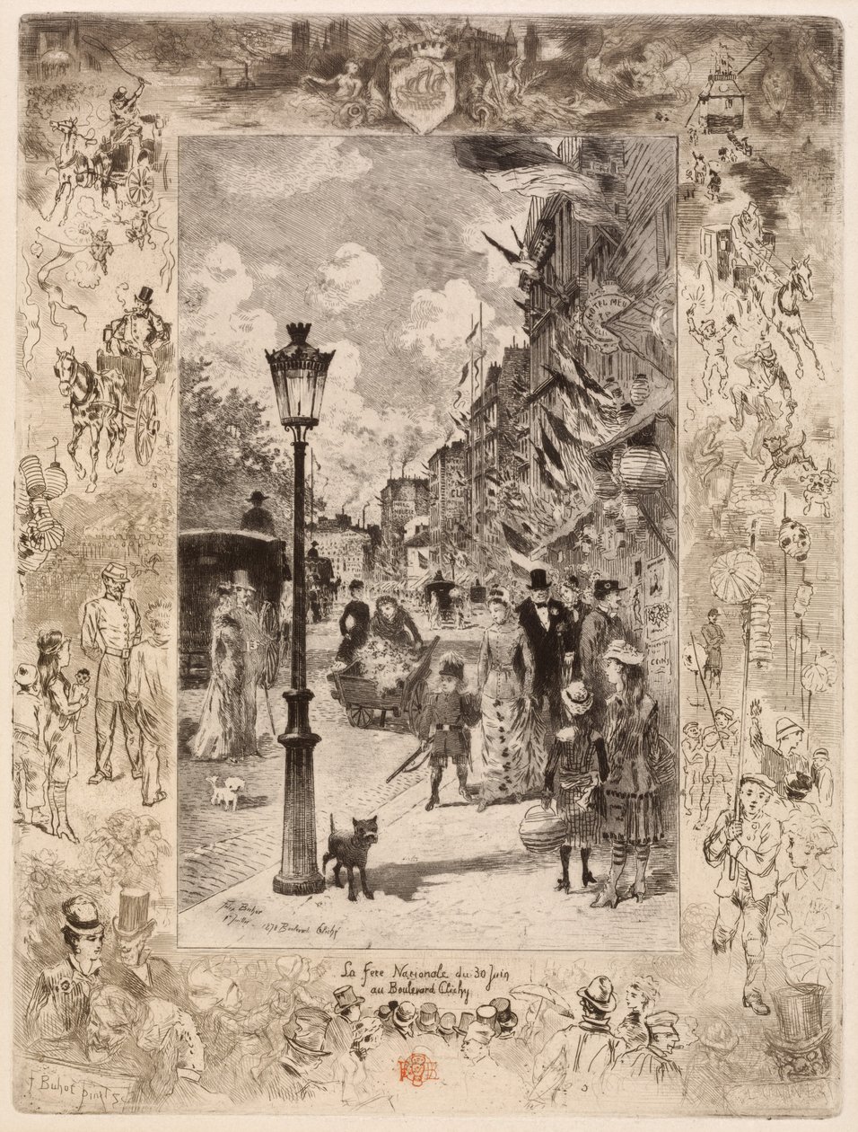 Nemzeti ünnep a Boulevard Clichy-n (Nemzeti ünnep a Boulevard de Clichy-n) alkotó: Felix Hilaire Buhot