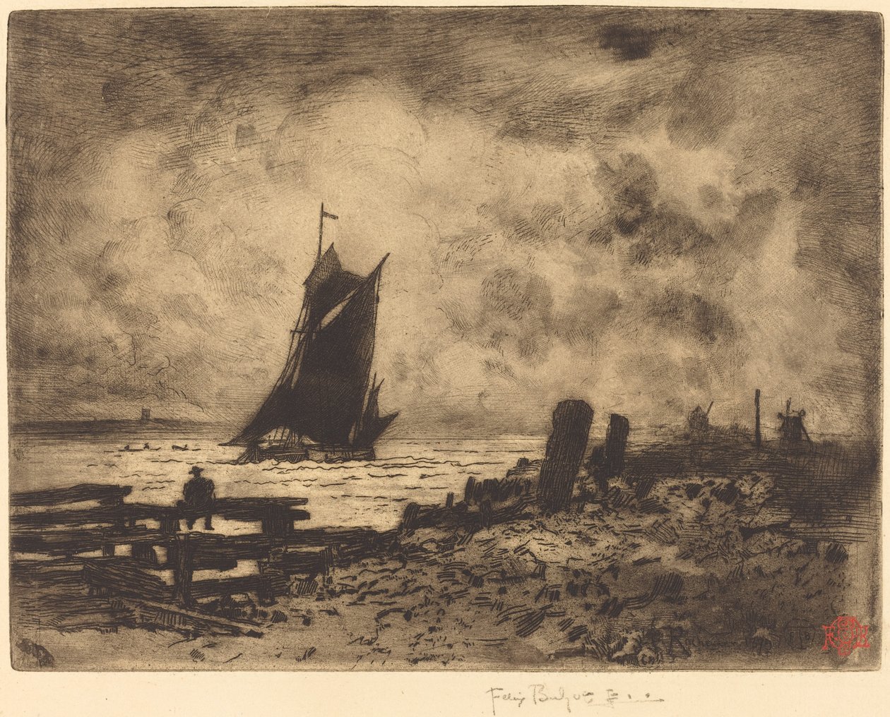 La Petite Marine – Medway szuvenírje, 1879. alkotó: Felix Hilaire Buhot
