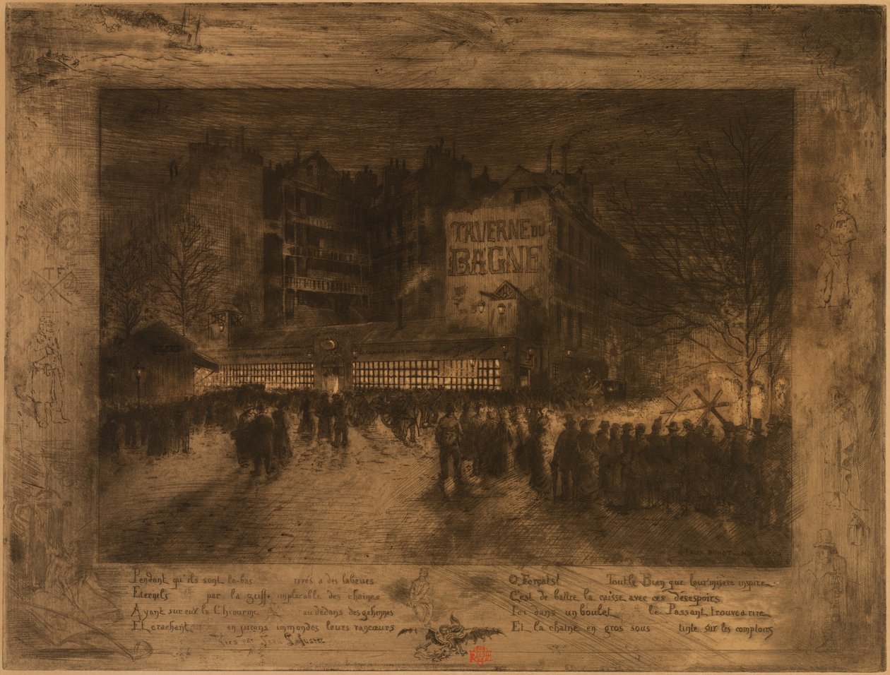 A Place des Martyrs és a Bagne Tavern, 1885. alkotó: Felix Hilaire Buhot
