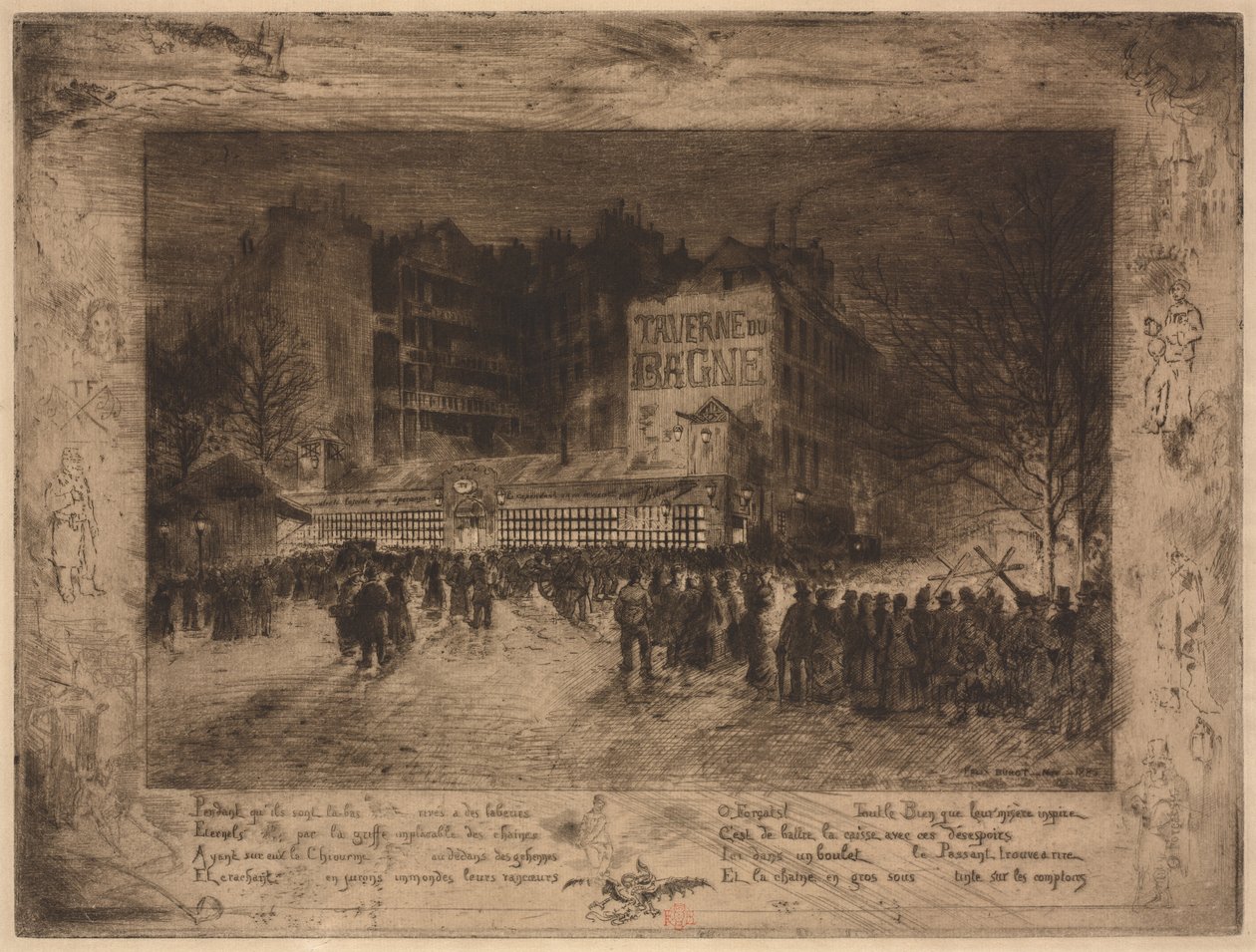 A Place des Martyrs és a Bagne Tavern, 1885. alkotó: Felix Hilaire Buhot