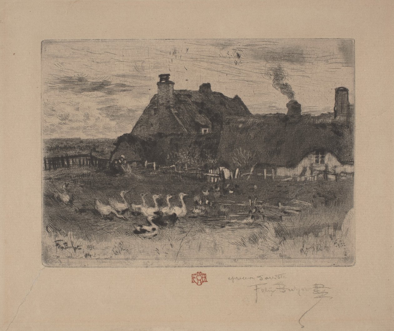 A kis házikók, 1878. alkotó: Felix Hilaire Buhot