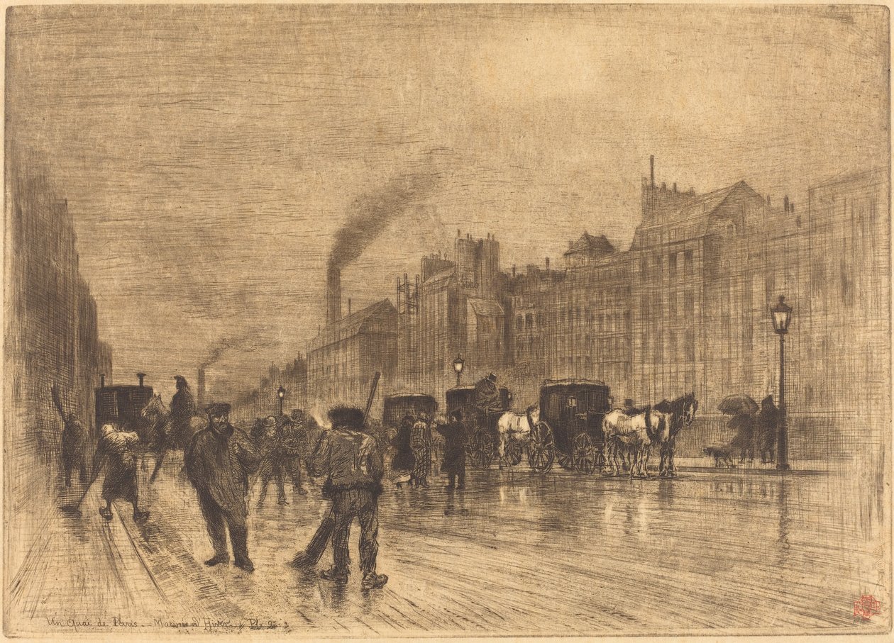 Téli reggel a rakparton, 1883. alkotó: Felix Hilaire Buhot
